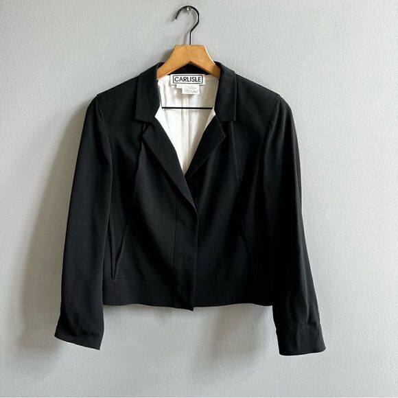 Carlisle Designer Black Wool and Silk Blazer Suit Jacket Size 2 - Picture 2 of 10